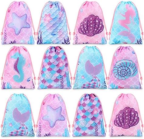 Honoson 24 Pieces Mermaid Party Favors Bags Mermaid Drawstring Bags Under The Sea