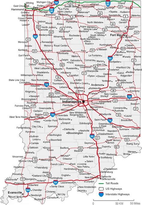 Indiana State Road Map With Census Information