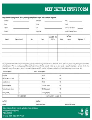 Fillable Online Westernerdays Beef Cattle Entry Form Westerner Days