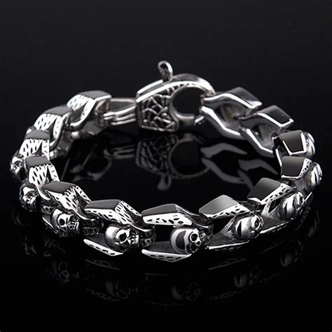 Punk Bracelet Men Jewelry Stainless Steel Skull Bracelets Bangles Mens