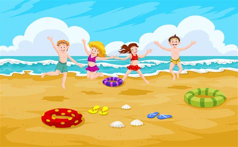 Children At The Beach 1236108 Vector Art At Vecteezy