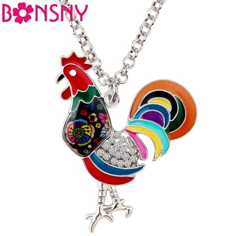 Buy Bonsny Alloy Enamel Rhinestone Floral Chicken