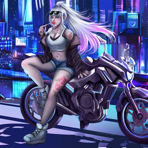 1024x1024 Cyberpunk Girl Bike 4k Artworks 1024x1024 Resolution Hd 4k