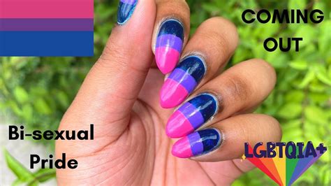 Coming Out Bi Sexual Pride Flag Nail Art Pride Themed Design Freehand Nails Youtube