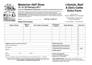 Fillable Online Masterton A P Show Lifestyle Beef Dairy Cattle Entry