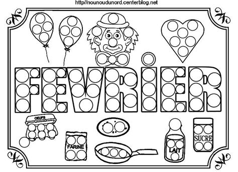 Mois de FEVRIER à colorier à gommettes en couleur