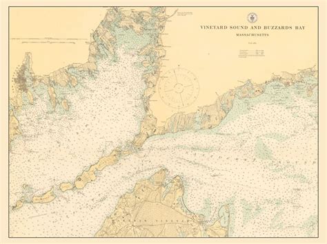 Buzzards Bay And Vineyard Sound Map Nautical Chart Print Etsy