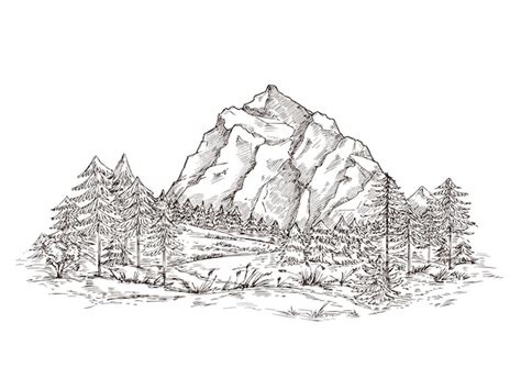 Premium Vector | Mountain landscape sketch.