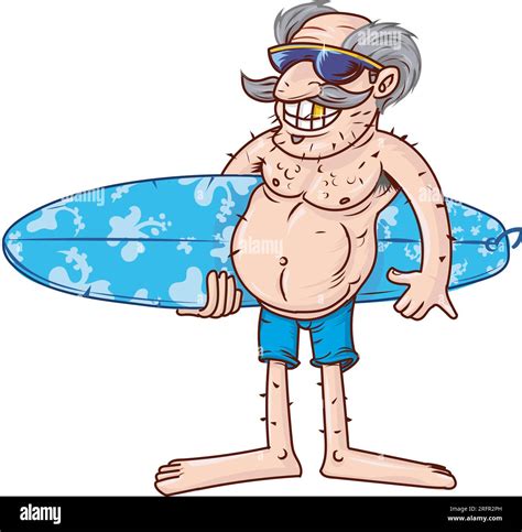 Senior Man With Surfboard On White Background Stock Vector Image And Art