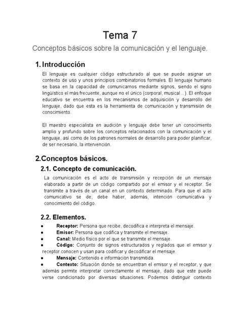 Principales Conceptos Sobre La Comunicación Y El Lenguaje Pdf Aquisición De Idioma