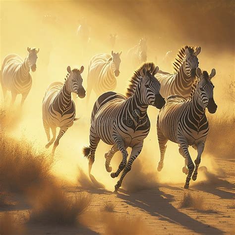 A Herd of Zebras Galloping Across a Sun-soaked Savannah Stock ...