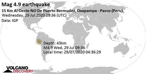 Quake Info Moderate Mag 4 9 Earthquake 291 Km Northeast Of Lima