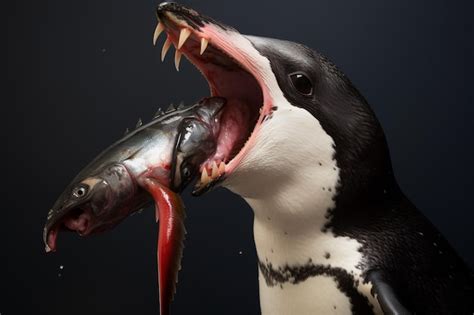 Premium Photo | A penguin with a fish in its mouth