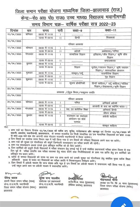 Rajasthan Board 9th 11th Class Annual Exam Time Table 2023 राजस्थान बोर्ड कक्षा 9वीं और 11वीं का