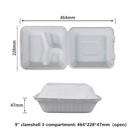 PFAS Free 100 Home Compostable 9 Inch Clamshell 3 Compartment