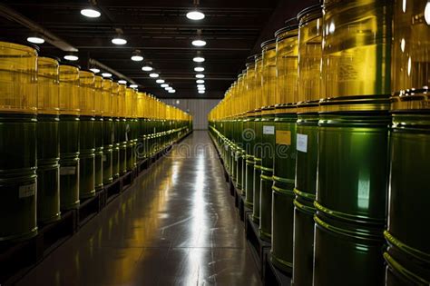 Rows Of Shiny New Nuclear Waste Containers Ready For Disposal Stock