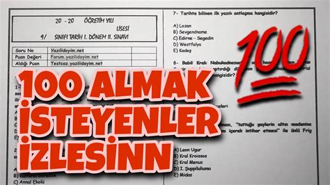 9 Sınıf Tarih 1 Dönem 2 Yazılı YouTube