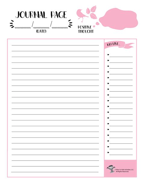 Pink Journal Planner Page | Woo! Jr. Kids Activities