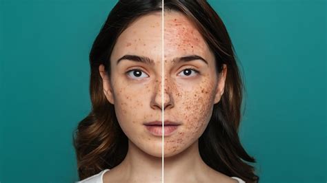 Cara De Una Mujer Joven Antes Y Después Del Tratamiento Del Acné En La