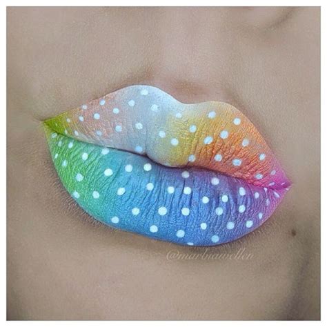 Pastel Rainbow Lip Art Covered With White Dots Really Cute And Unique