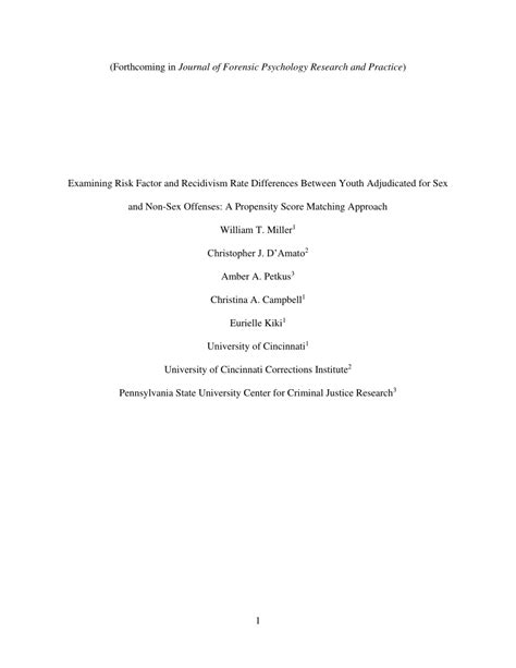 Pdf Examining Risk Factor And Recidivism Rate Differences Between