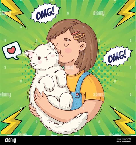 Cute Cat And A Girl Pop Art Style Stock Vector Image Art Alamy