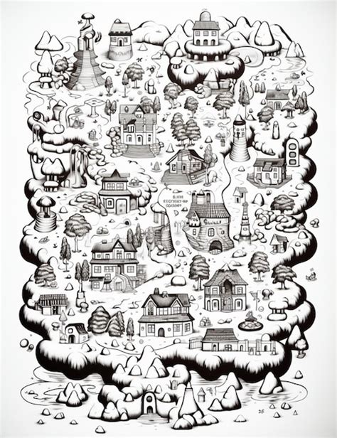 Premium Photo | A drawing of a cartoon town with a lot of buildings ...