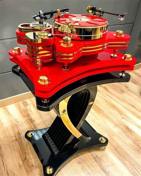 Stylish Red and Black Table with Gold Trimmings