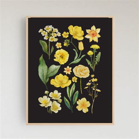 Yellow Floral Wall Art Wildflower Wall Art Moody Floral Wall Art