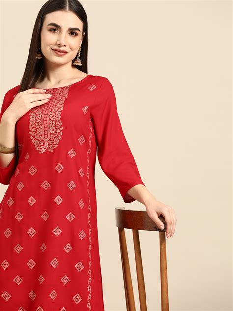 Buy Anouk Women Red And Golden Ethnic Motifs Printed Kurta With Palazzos