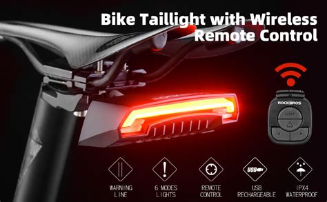 Rockbros Bike Tail Light Smart With Turn Signals Wireless Remote