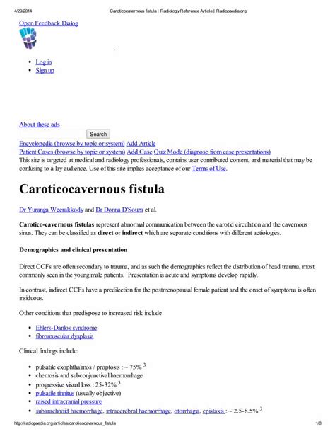 Pdf Caroticocavernous Fistula Radiology Reference Article