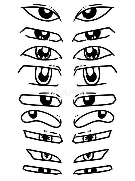 Set of Black and White Eyes Cartoon Stock Illustration - Illustration ...