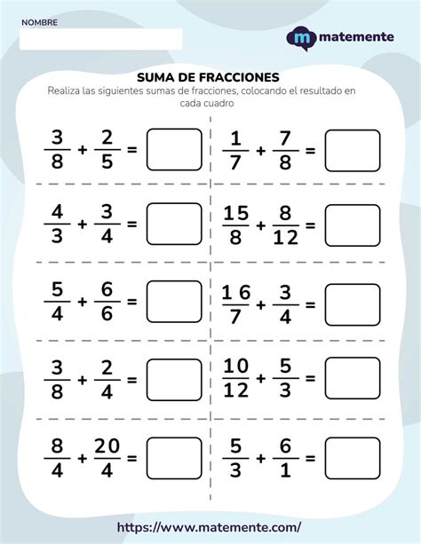 Ejercicios De Suma De Fracciones Pdf Para Imprimir