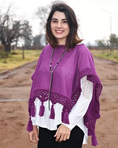 Poncho Artesanal Crochet Y Tela Tejidos De La Patagonia En Venta En R O