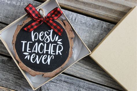 Best Teacher Ever Wood Slice Christmas Ornament Educator Etsy