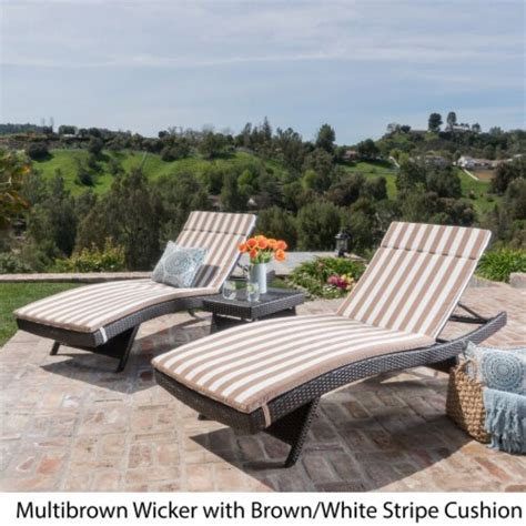 Gdfstudio Lakeport 3Pc Outdoor Wicker Chaise Lounge Chair Table Set