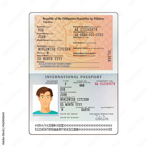 Open Philippines International Passport Visa Sticker Template In Flat