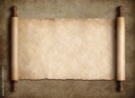 Ancient scroll parchment over old paper background Stock Photo | Adobe ...