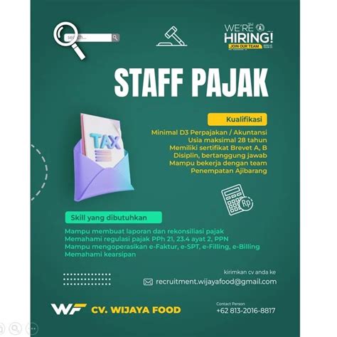 Lowongan Kerja Staff Pajak Di CV Wijaya Food Banyumas LokerJateng01