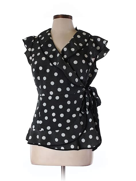 Axcess 100 Polyester Polka Dots Black Short Sleeve Blouse Size L 59