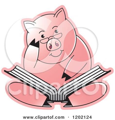 Clipart of a Pig Sitting and Reading a Book - Royalty Free Vector ...