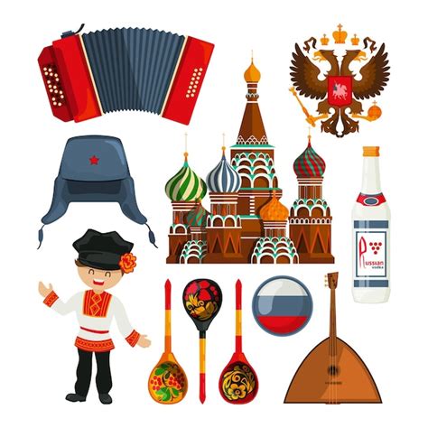 Premium Vector Russian Landmarks And Different Traditional Symbols