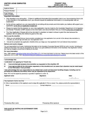 Fillable Online Transit Visa Subclass Visa Application Checklist