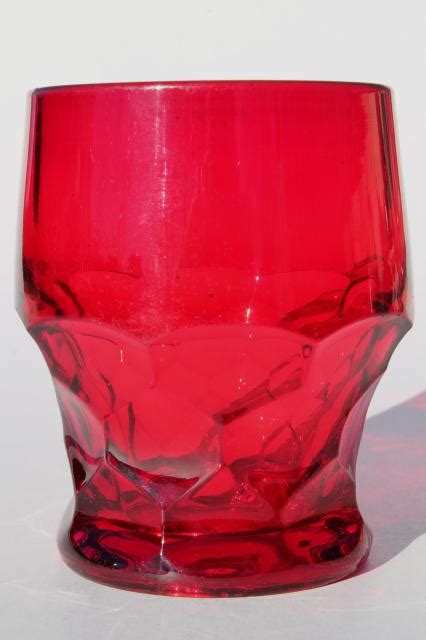 Vintage Ruby Red Georgian Pattern Glass Tumblers Drinking Glasses