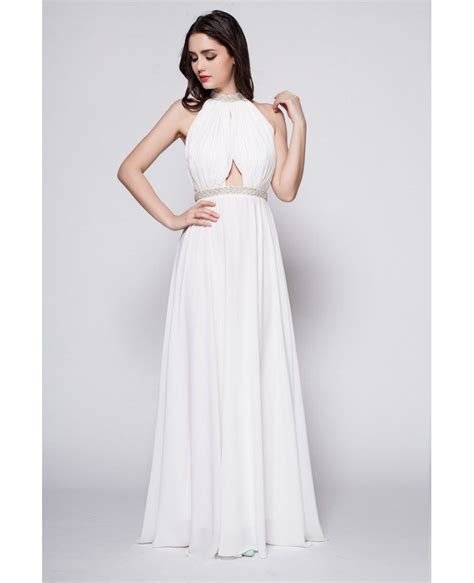 Halter Long Open Back White Goddess Formal Dress #CK381 $92.2 - GemGrace.com