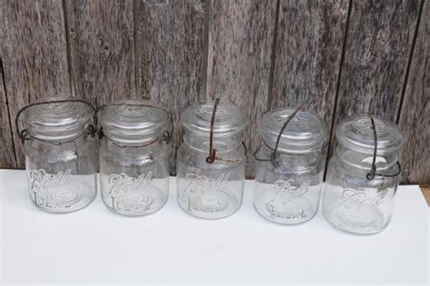 Antique Vintage Ball Ideal Mason Clear Glass Jars W Wire Bail Lightning Lids