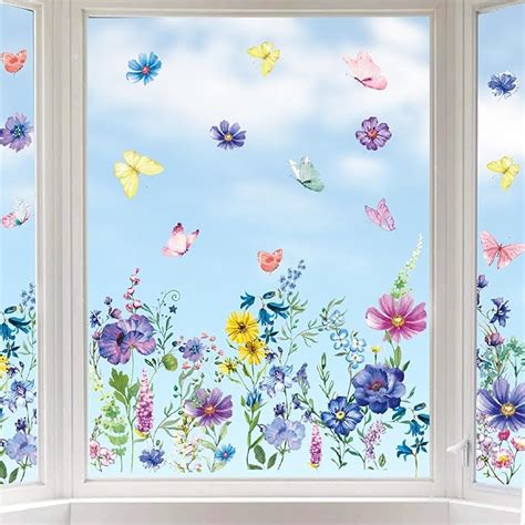 Amazon JarThenaAMCS 9 Sheet Spring Summer Floral Window Cling