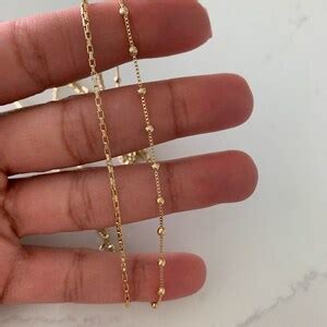 18K Gold Filled Beaded Satellite Necklace Box Chain Duo Gold Chain