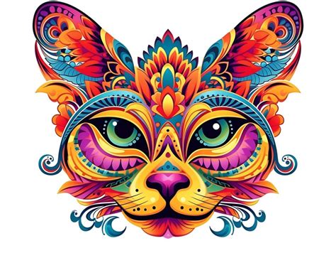 Colorful Abstract Cat Face Head Vivid Colors Pop Art Vector